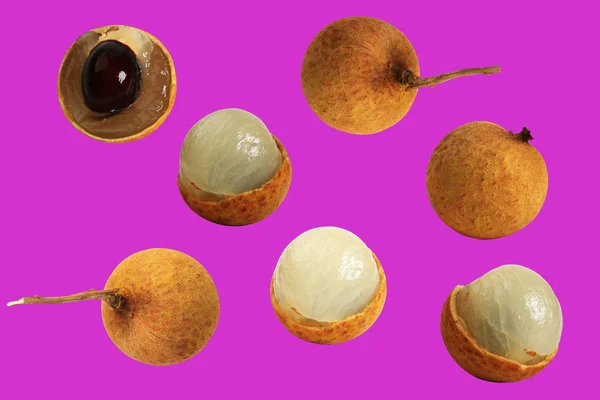 Collage longan isolato su sfondo rosa — Foto Stock