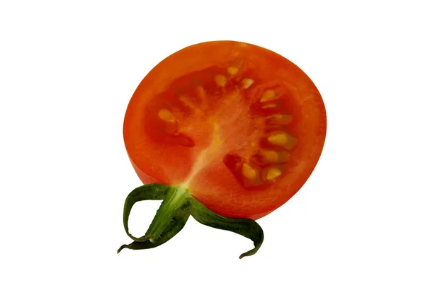 Połowa Pomidorów Odizolowana Białym Tle Zbliżenie Widok Góry — Zdjęcie stockowe