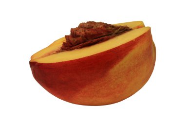 Şeftali beyaz bir arkaplanda izole edilmiş. Yakın plan. Üst görünüm.