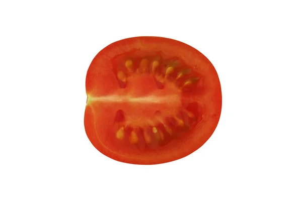 Połowa Pomidorów Odizolowana Białym Tle Zbliżenie Widok Góry — Zdjęcie stockowe