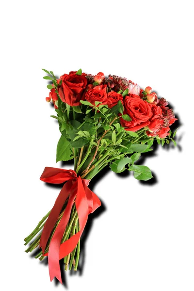 Virágcsokor Rózsa Vörös Szín Zöld Szín Fehér Háttér — Stock Fotó