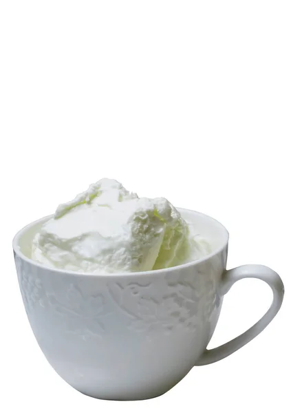 White Mug Ice Cream Isolated White Background Close Top View — Stock Photo, Image