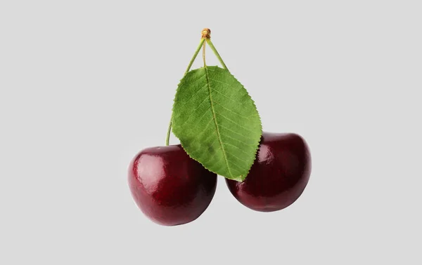 Two Sweet Cherries Isolated White Background Close Top View — Stock Photo, Image