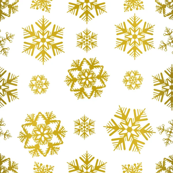 Golden Foil Snowflake Pattern White Background Christmasy Seamless Vector Pattern — Stock Vector