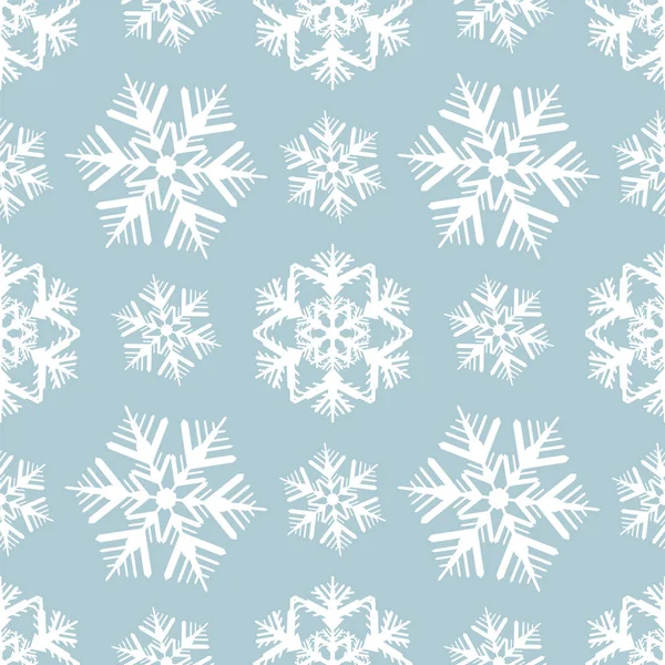 Winter Seamless Vector Pattern White Snowflakes Shapes Grey Blue Background — Stock Vector
