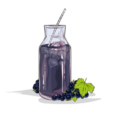 Frenk üzümü güler yüzlü beyaz bir arka plan üzerinde izole bardakla. Meyve ve çilek, yaz, yiyecek ve içecek. Vektör çizim.