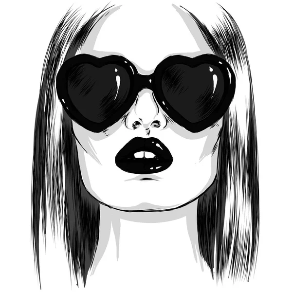 Vacker Flicka Med Glasögon Form Ett Hjärta Vektorillustration För Otkirtki — Stock vektor