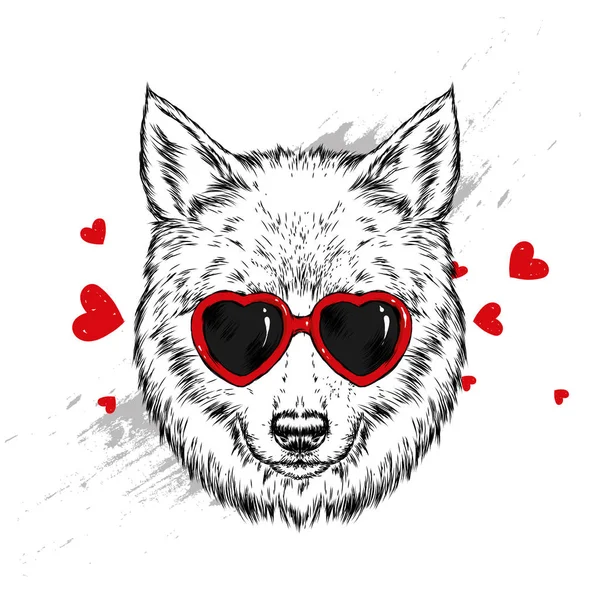 Portrait Chien Chiot Avec Des Lunettes Forme Cœur Illustration Vectorielle — Image vectorielle