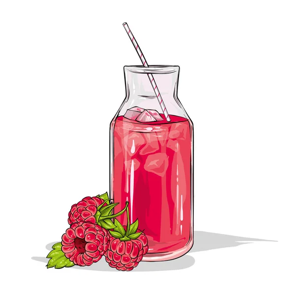 Glas Med Hallon Smoothie Isolerad Vit Bakgrund Frukt Och Bär — Stock vektor