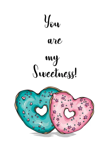 Donut Multicolor Forma Corazón Amor San Valentín Ilustración Vectorial Para — Vector de stock