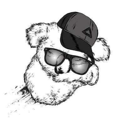 Şirin koala kap ve gözlük. Ayı. Avustralya. Vektör çizim kartpostal veya poster, giysiler için yazdırma için.