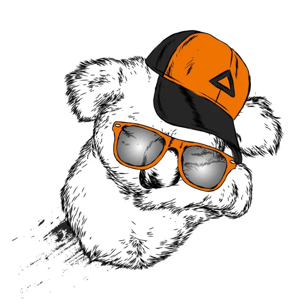 Şirin koala kap ve gözlük. Ayı. Avustralya. Vektör çizim kartpostal veya poster, giysiler için yazdırma için.