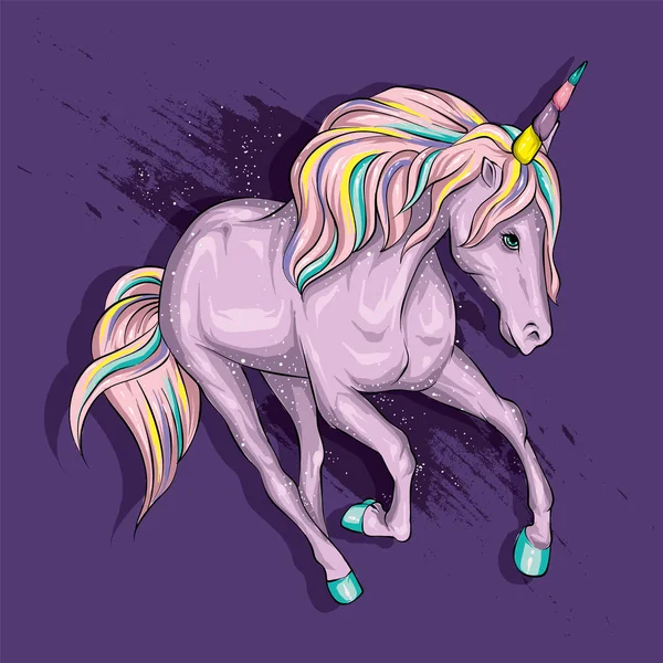 Hermoso Unicornio Con Flores Melena Cuento Hadas Personaje Mítico Caballo — Archivo Imágenes Vectoriales