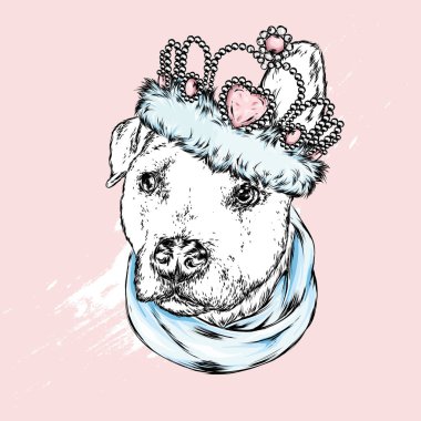 Sevimli köpek bir taç. Vektör çizim.