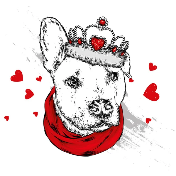 Cão Bonito Uma Coroa Ilustração Vetorial — Vetor de Stock