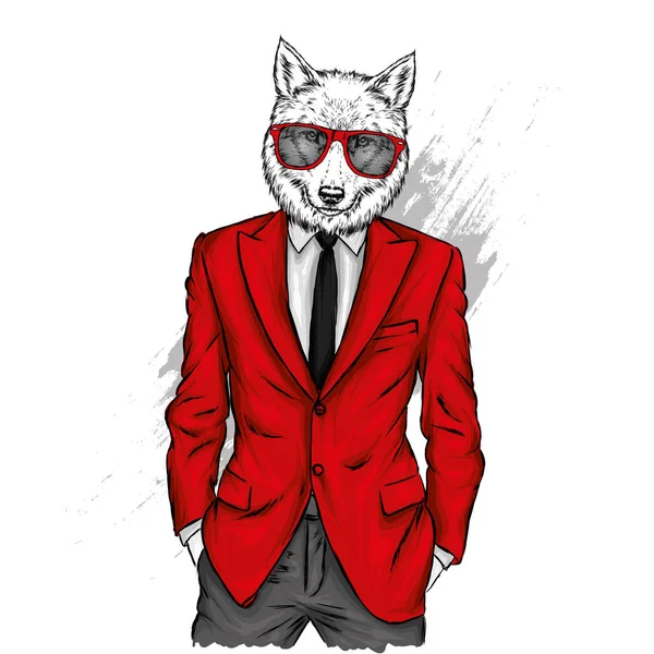 Perro Con Cuerpo Humano Una Chaqueta Ilustración Vectorial Hipster Ropa — Vector de stock