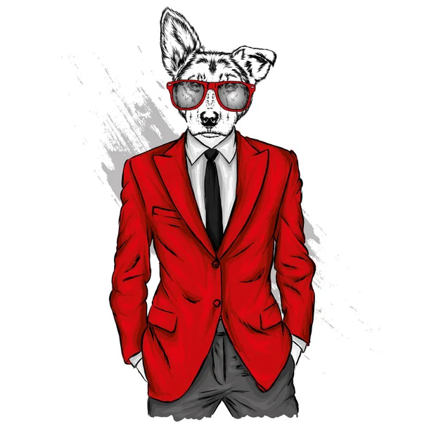 ジャケットで人間の体を持つ犬 ベクトルの図 流行に敏感 服やアクセサリー ビジネス スーツの男 — ストックベクタ