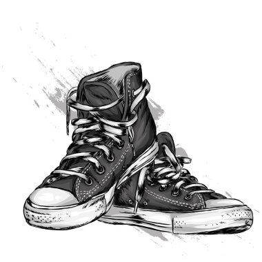 Güzel çizilmiş spor ayakkabıları ABD bayrağı arka üzerinde. Bir kartı veya poster, elbiselere yazdırma için vektör çizim. Çizilmiş. Amerika, İngiltere.