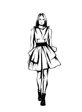 Şık görünüm. Giysi ve aksesuarları. Vektör çizim için bir kartpostal veya bir poster. Moda ve stil, vintage ve retro.