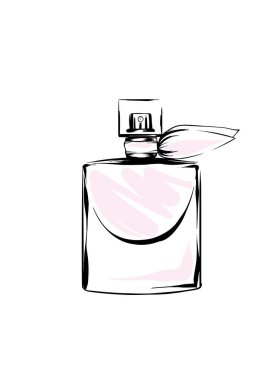 Parfüm vektör yazdırma. Siyah şişe haute couture, güzellik şık resimde. Aroma sıvı. Kozmetik parfüm