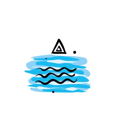 Soyut resim su ve güneş sembolleri ile. Bir kartpostal veya poster, giysi üzerinde bir parmak izi veya bir kapak için çizim vektör.