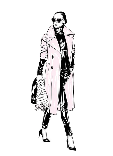 Cappotto Elegante Aspetto Elegante Abbigliamento Accessori Illustrazione Vettoriale Una Cartolina — Vettoriale Stock