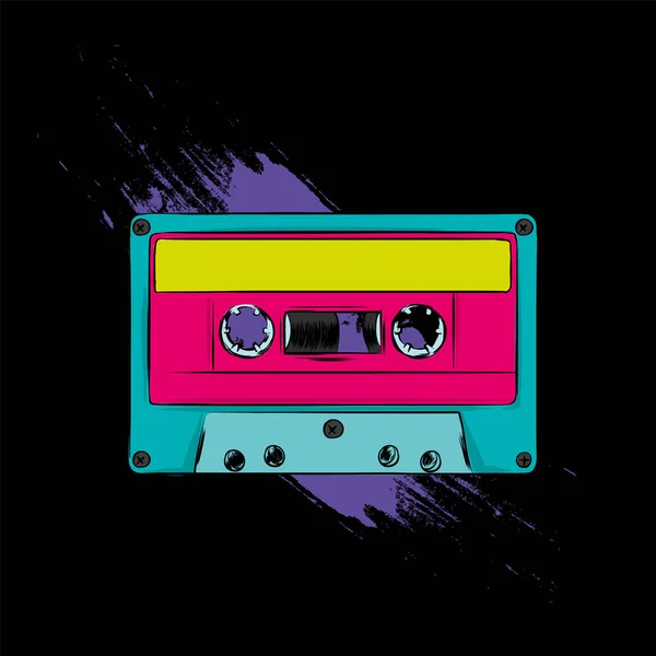 Affiche Aux Couleurs Vives Dans Style Zine Culture Cassette Audio — Image vectorielle