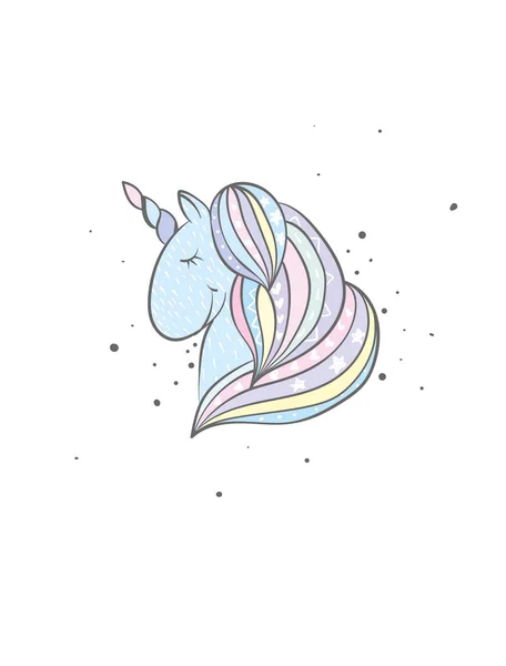 Poster Vektor Tipografi Dengan Unicorn Tulisan Tangan Dan Bintang Bintang - Stok Vektor