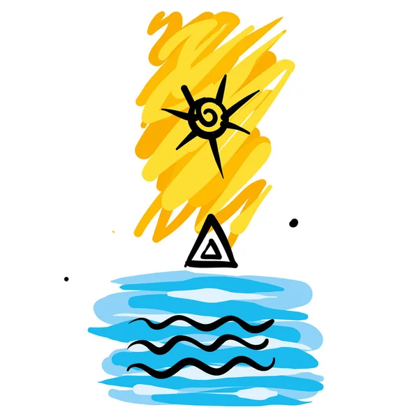 Illustrazione Astratta Con Simboli Acqua Sole Disegno Vettoriale Una Cartolina — Vettoriale Stock