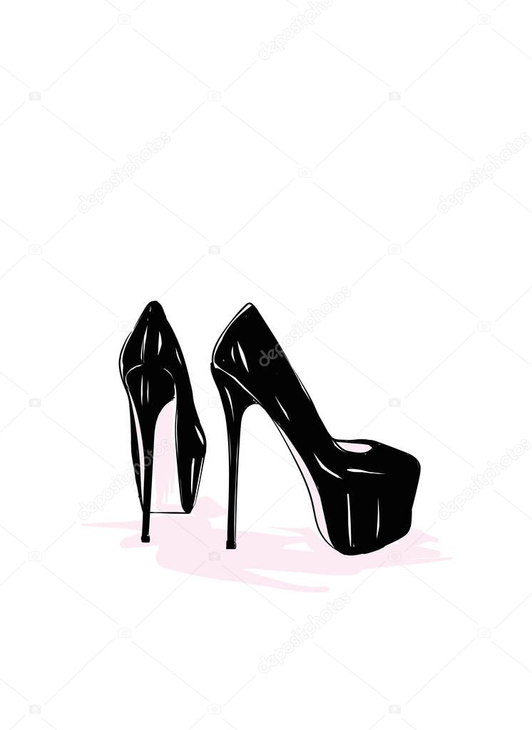 Pair of high heel shoes. Fashion illustration. Fashionable shoes vector. 