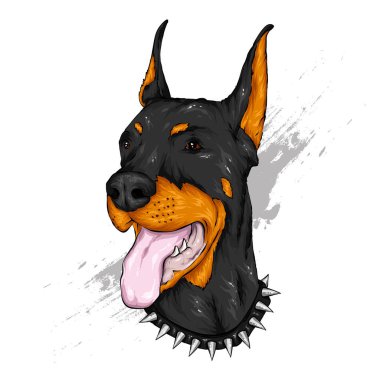 Siyah köpek. Komik köpek yavrusu. Vektör çizim tebrik kartı veya poster, elbiselere yazdırma için. Doberman.