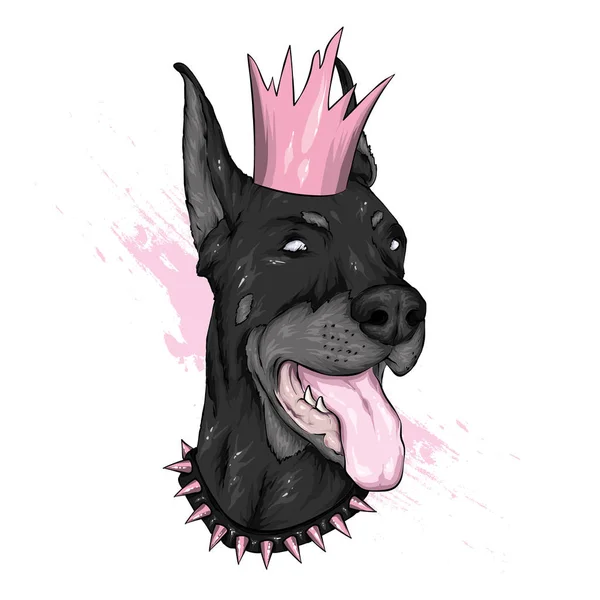 Schattige Hond Een Kroon Vectorillustratie — Stockvector