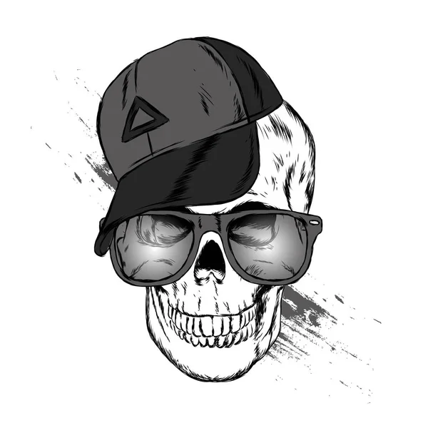 Calavera Con Gorra Gafas Ilustración Vectorial Para Tarjeta Felicitación Póster — Vector de stock