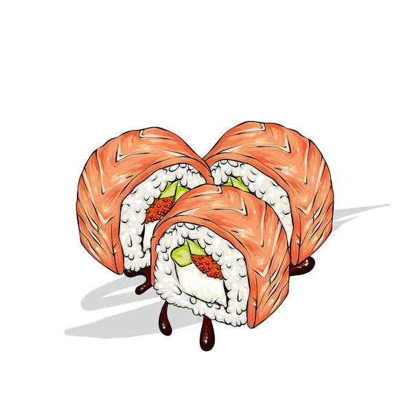 Sushi Cantik Dengan Ikan Merah Salmon Atau Salmon Vektor Ilustrasi - Stok Vektor