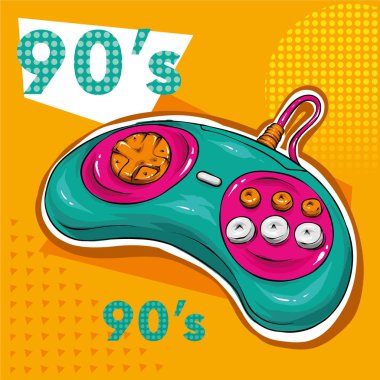 Bir konsol oyunu için Gamepad. Oyun kumandası. T-shirt, el ilanları ve malzeme baskı için vektör illüstrasyon. Hipster.