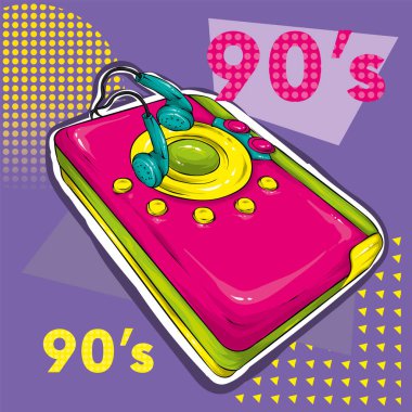 Parlak renkli poster Zine kültür tarzı. Vintage kayıt cihazları, seren. T-shirt kompozisyon, elle çizilmiş tarzı yazdırma. Radyo. Vektör çizim.