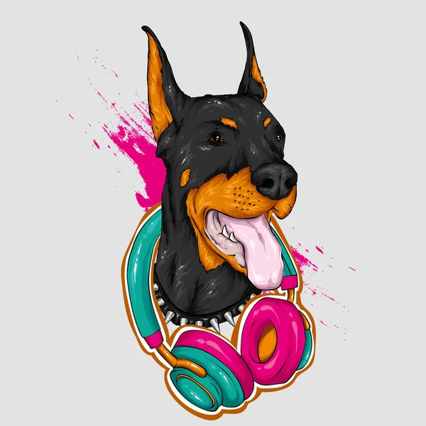 Chien Avec Casque Drôle Chiot Illustration Vectorielle Pour Carte Vœux — Image vectorielle