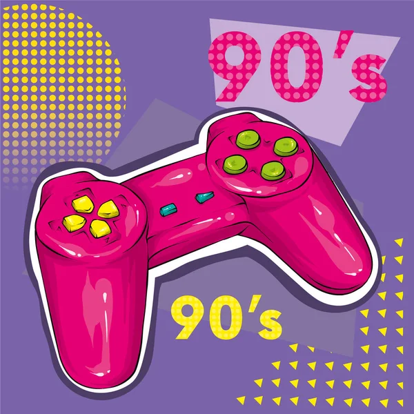 Bir konsol oyunu için Gamepad. Oyun kumandası. T-shirt, el ilanları ve malzeme baskı için vektör illüstrasyon. Hipster.