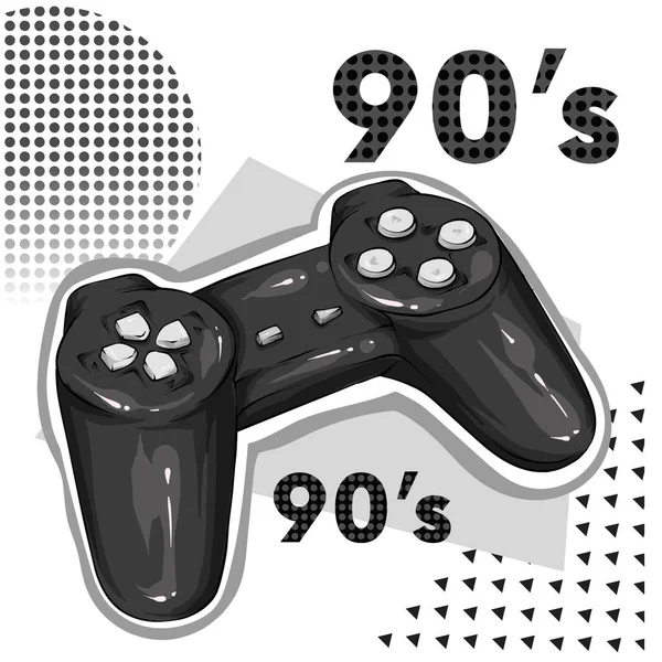 Bir konsol oyunu için Gamepad. Oyun kumandası. T-shirt, el ilanları ve malzeme baskı için vektör illüstrasyon. Hipster.