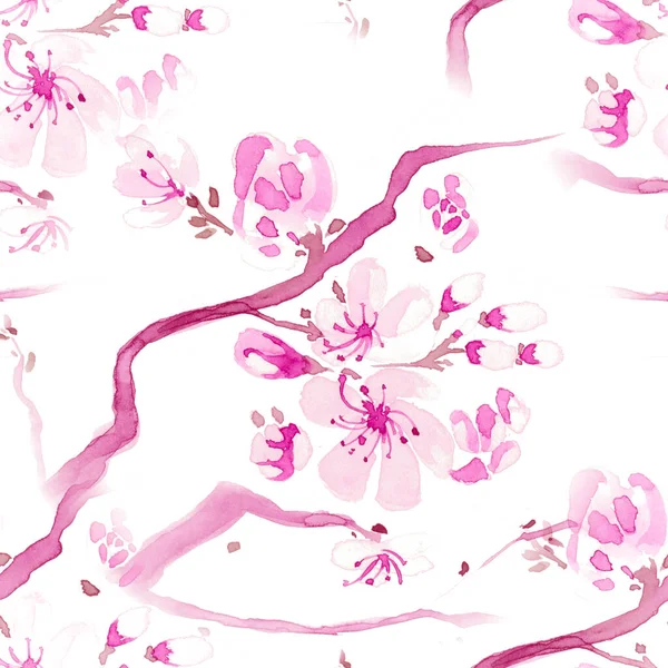 Acquerello Sakura. Rosa Rosa Foglia. Bianco Astratto — Foto Stock