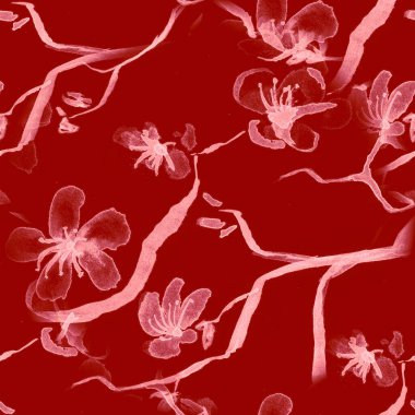 Kusursuz kiraz çiçeği deseni. Suluboya Elma 