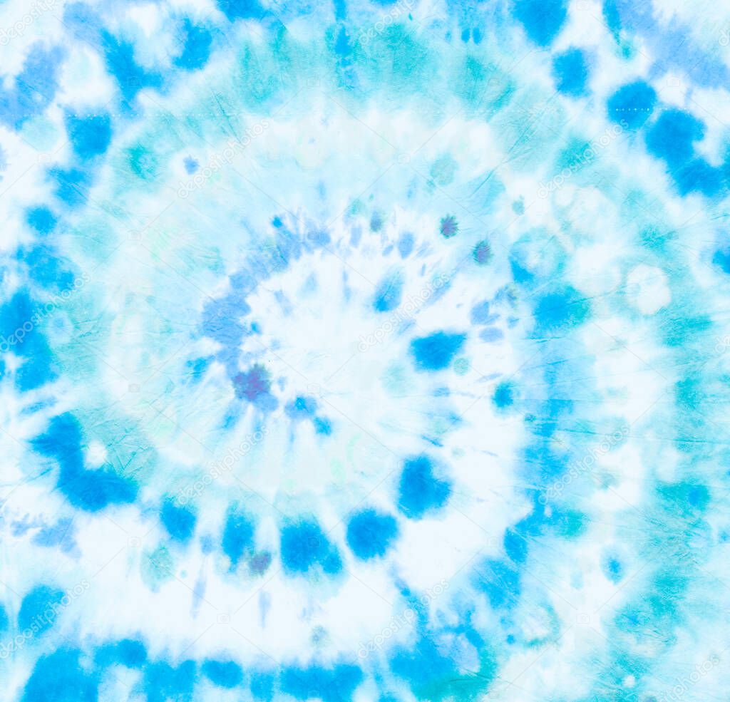 Hippie Blue Spiral. Turquoise Batik Textile. Teal 