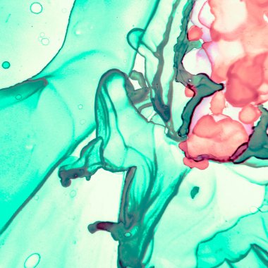 Mercan ve Yeşil Soyut Resimler. Suluboya 