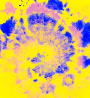 Boyalı kumaş. Sarı Batik Yazdırma. Hippi. 