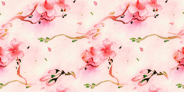 Akwarelowy Kwiat Wiśni. Bezszwowa Sakura — Zdjęcie stockowe