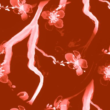 Kusursuz kiraz çiçeği deseni. Suluboya 