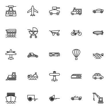 Ulaşım simge kümesi çizgi stili