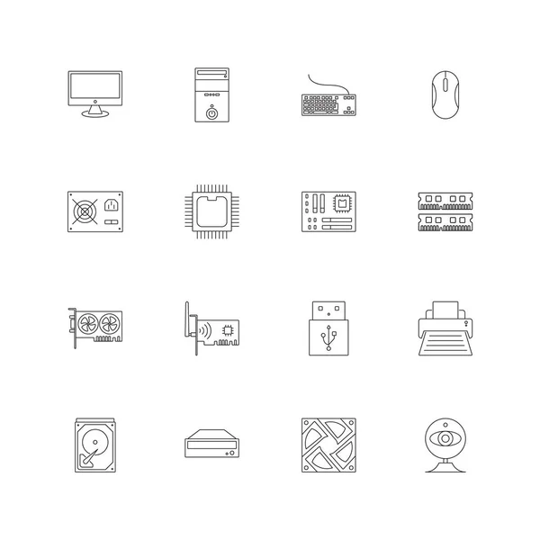 Iconos de hardware de la computadora conjunto esquema o línea estilo vector ilustración — Vector de stock