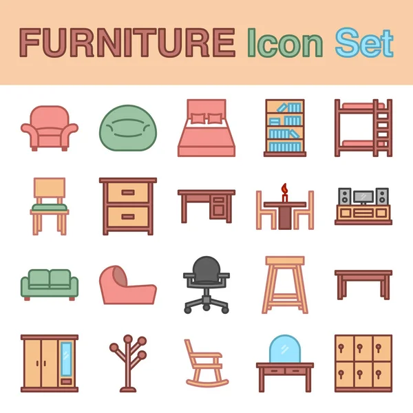 Pictograma mobilier set stil linie umplut. eps10 vectoriale ilustrație — Vector de stoc