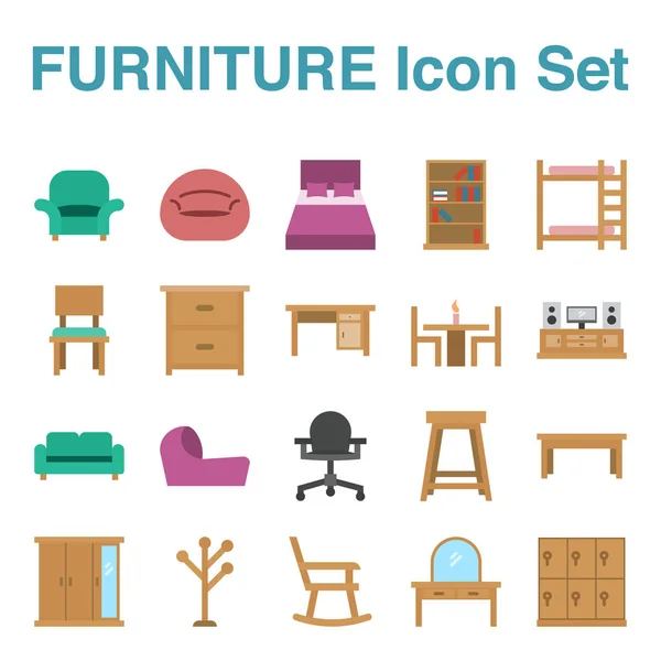 Möbler ikon uppsättning med platt stil. vektor Eps10 illustration — Stock vektor